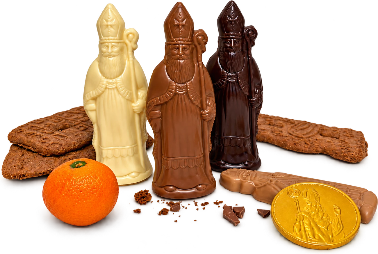 Een verzorgd geschenk met chocolade, speculaas en marsepein van Bakkerij Van Thillo